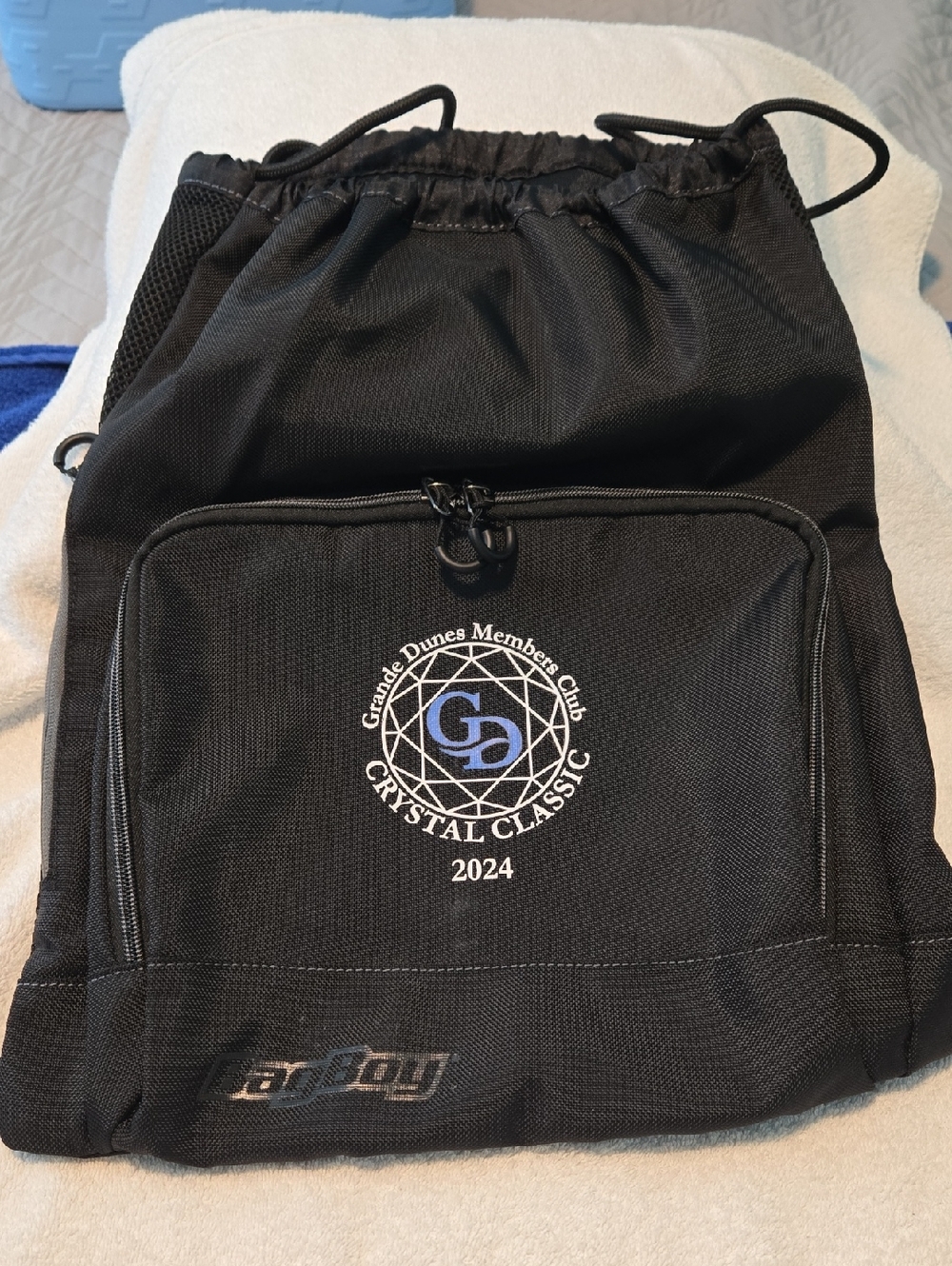 Black Drawstring Bag with Front Zip Pocket